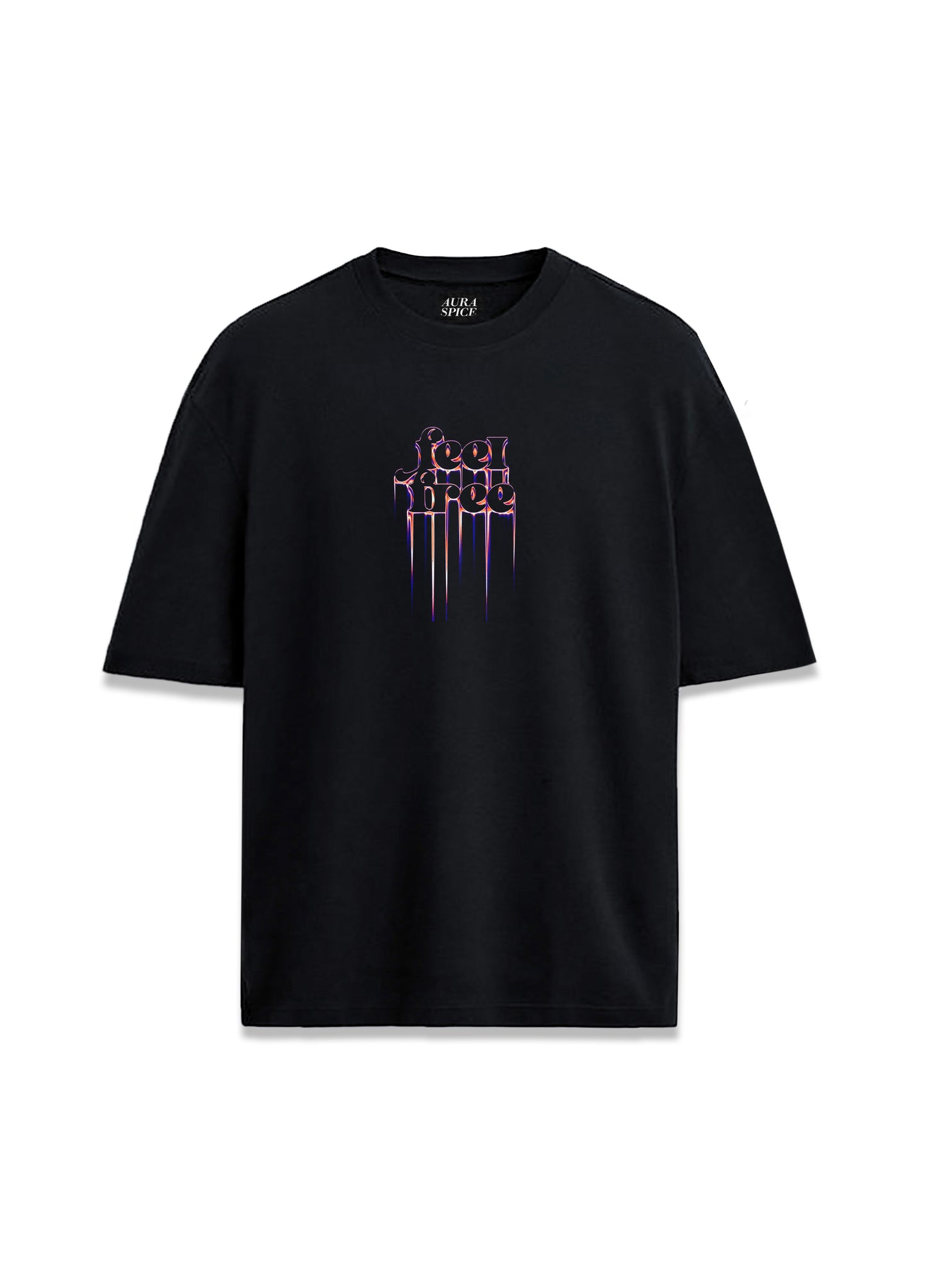 Sürreal Soyut Tasarım Feel Free Yazılı Ön Arka Baskılı Oversize Unisex Tişört