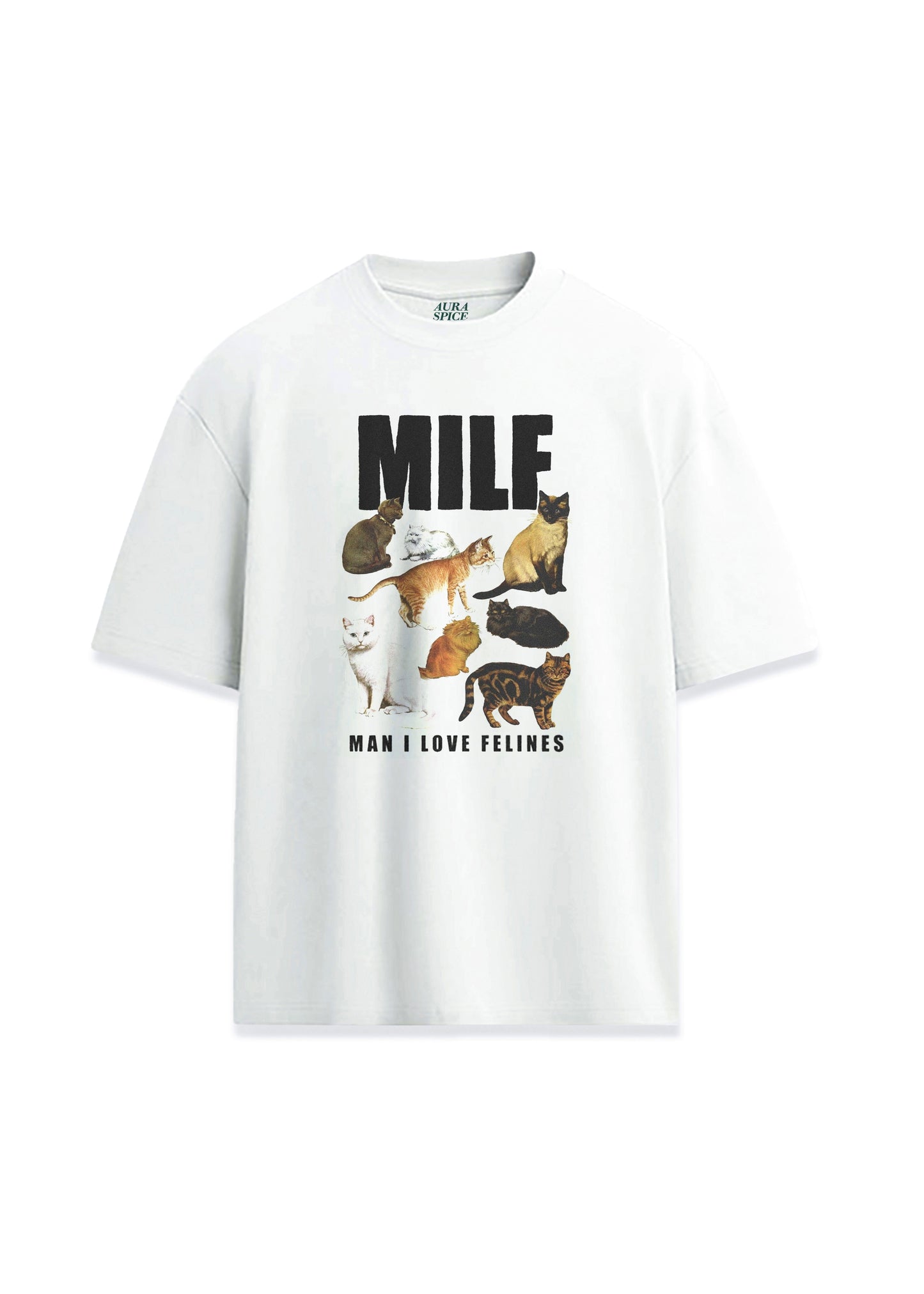 Milf I Love Felines Kedi Tasarım Sırt Baskılı Oversize Unisex Tişört