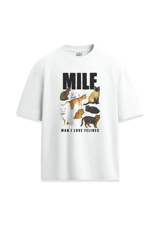 Milf I Love Felines Kedi Tasarım Sırt Baskılı Oversize Unisex Tişört