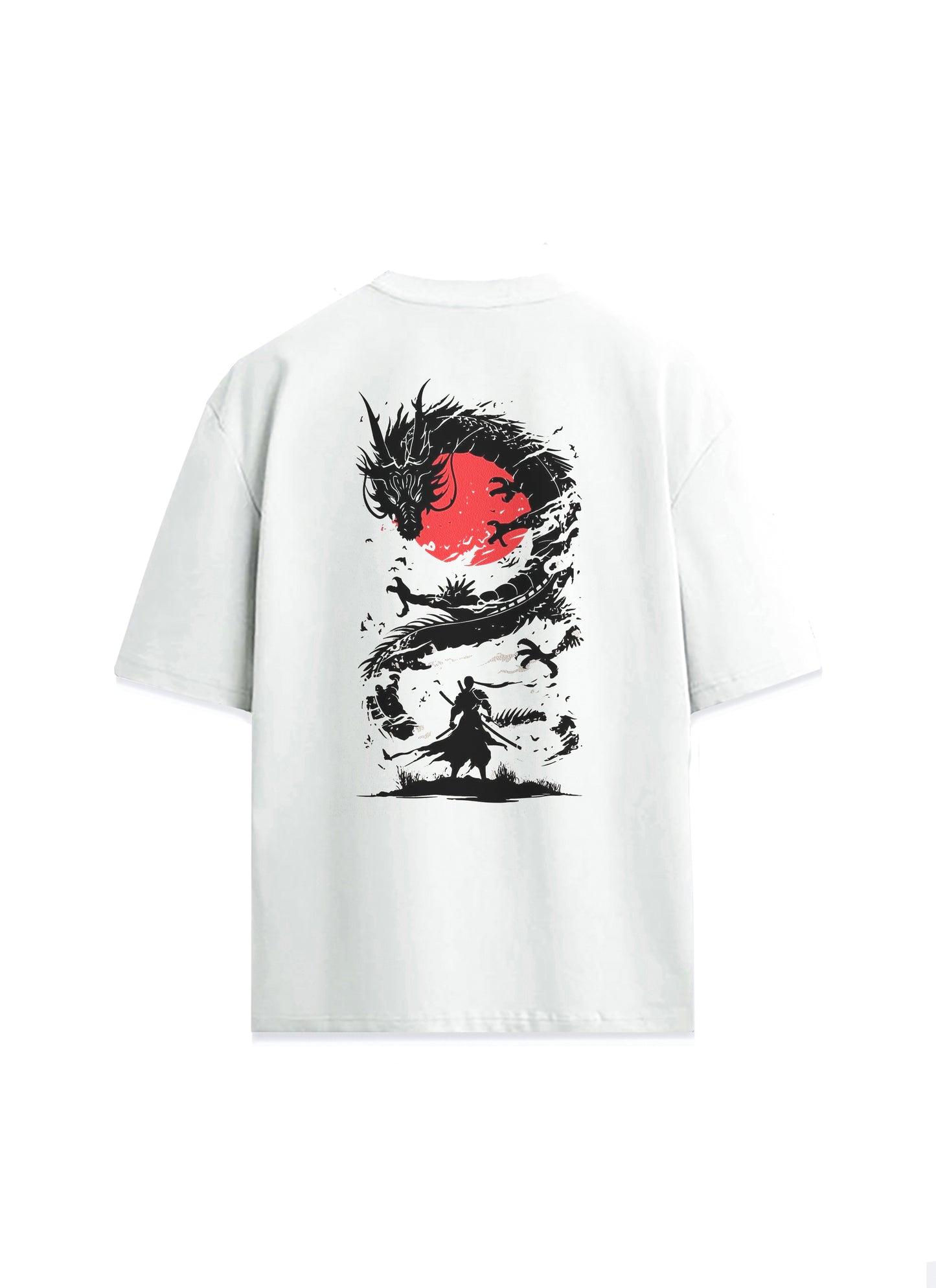 Dragon Ejderha ve Samuray Japonca Tasarım Sırt Baskılı Oversize Unisex Tişört